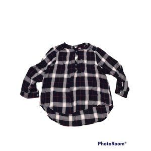 Jane and Delancey Buffalo Plaid Henley Shirt Blue Pink Hi Low Top Plus Size 1X